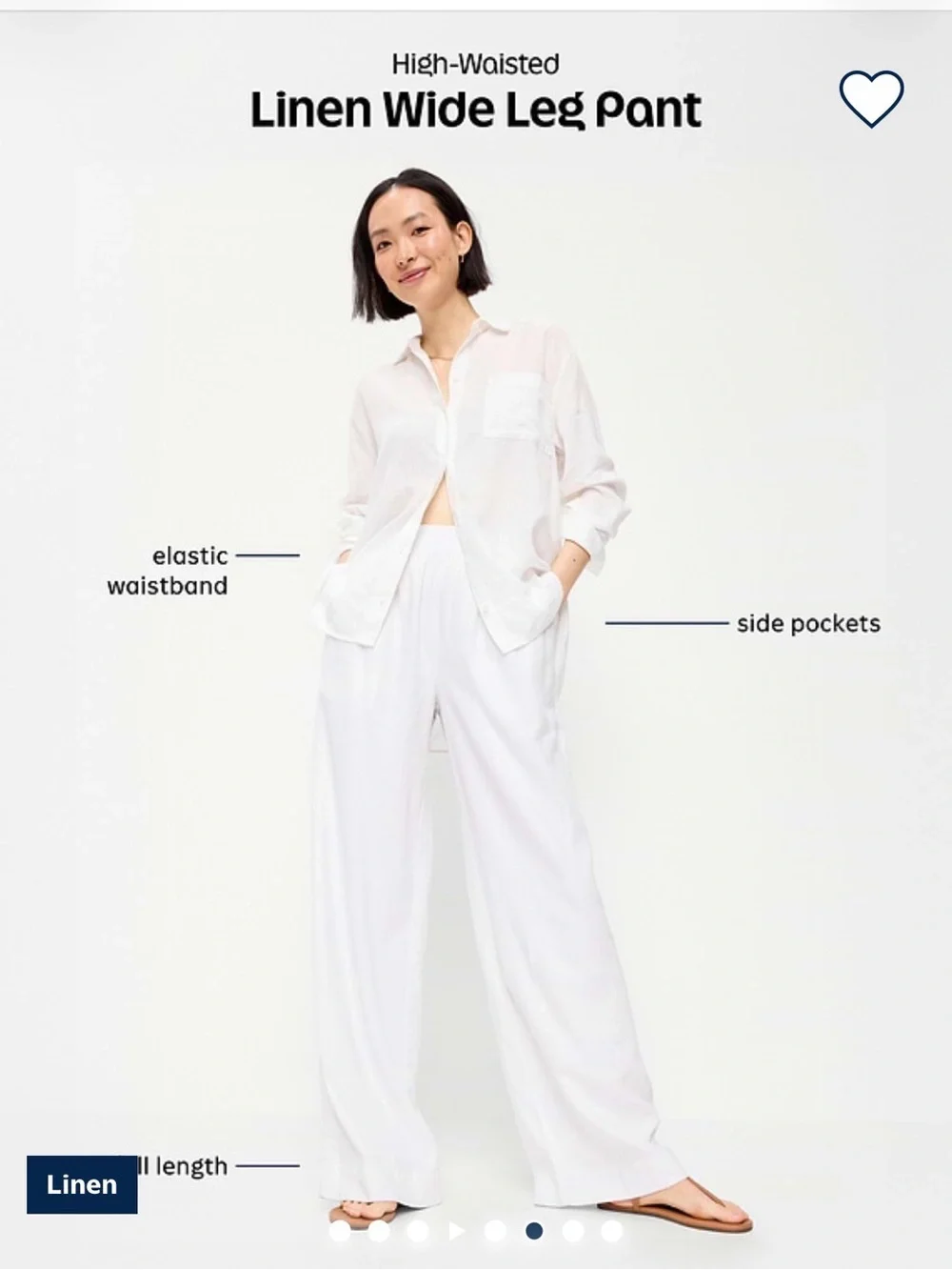 NWT Old Navy White Wide-Leg Linen Pants Petite L